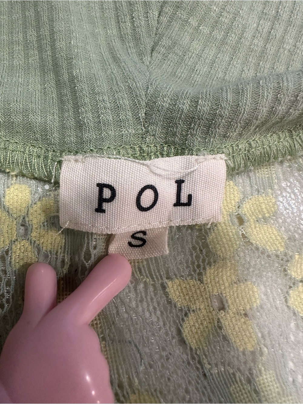 POL Oversized Peace Sign Patch Hooded Top in Sage/Yellow - Picture 8 of 8